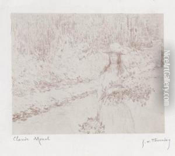 Fillette, Dans L'allee D'un Parc, Portant Des Bouquets Oil Painting - Claude Oscar Monet