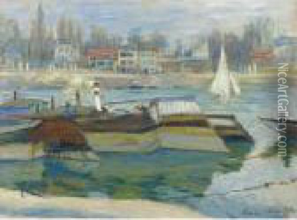 Peniches A Asnieres Oil Painting - Claude Oscar Monet