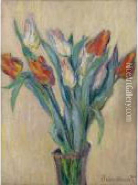 Vase De Tulipes Oil Painting - Claude Oscar Monet