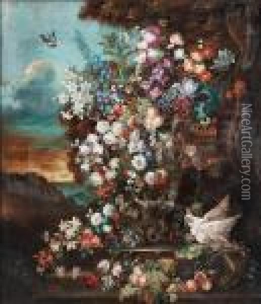 Still Life Of Flowers Oil Painting - Jean-Baptiste Monnoyer