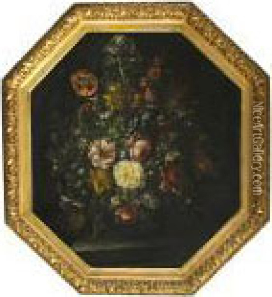 Summer Flowers In A Glass Bowl Oil Painting - Jean-Baptiste Monnoyer