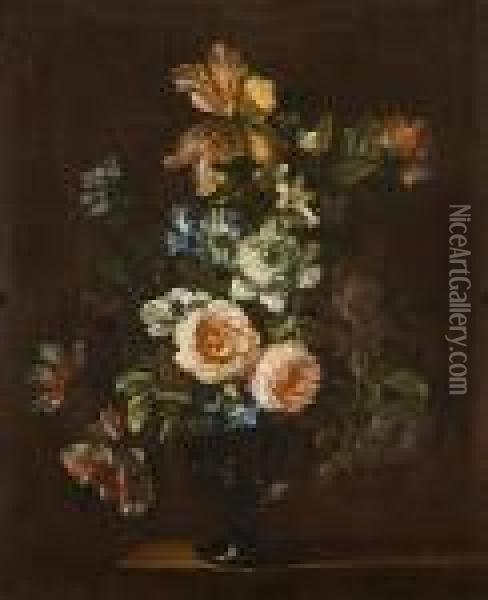 A Still Life Of Flowers In A Vase Oil Painting - Jean-Baptiste Monnoyer