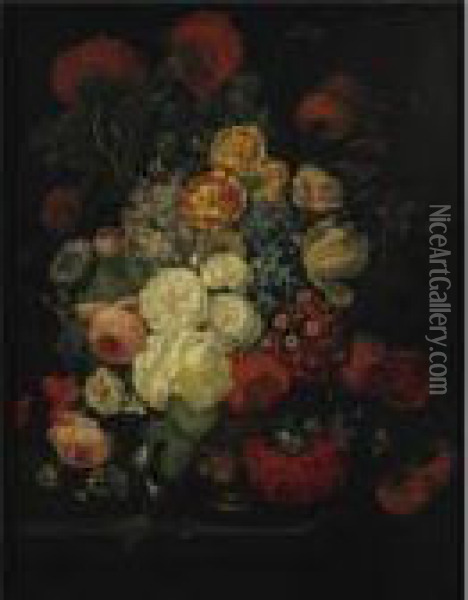 Still Life With Flowers In A Vase Oil Painting - Jean-Baptiste Monnoyer