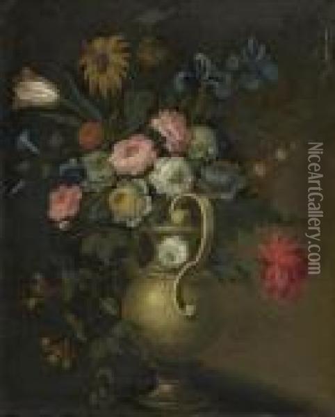 Blumenstrauss In Einer Steinvase. Oil Painting - Jean-Baptiste Monnoyer