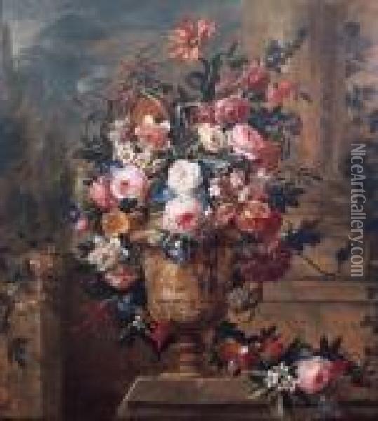 Roses Oil Painting - Jean-Baptiste Monnoyer