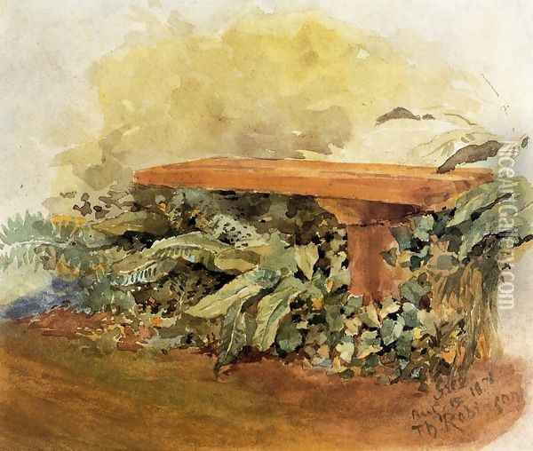Garden Bench With Ferns Oil Painting - Theodore Robinson