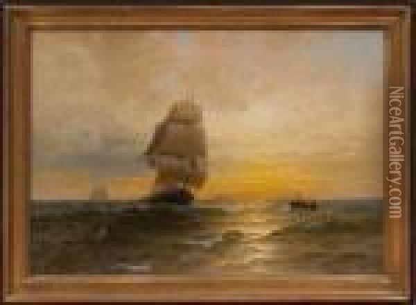 Full Sail At Sunset Oil Painting - Edward Moran