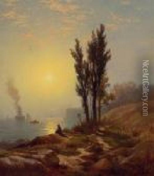 Early Dawn, New York Harbor Oil Painting - Edward Moran