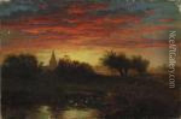 Summer Sunset Oil Painting - Edward Moran