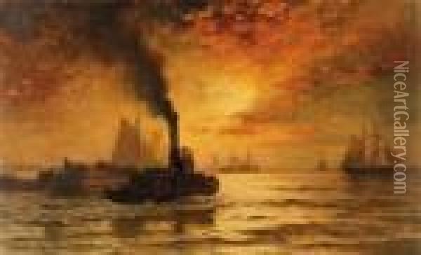 Ships At Sunset
Oil On Canvas Oil Painting - Edward Moran