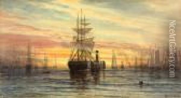 Harbor Scene Oil Painting - Thomas Moran