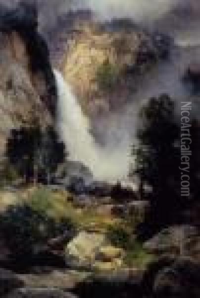 Cascade Falls, Yosemite Oil Painting - Thomas Moran