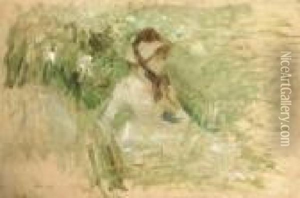Jeune Femme Assise Dans L'herbe Oil Painting - Berthe Morisot
