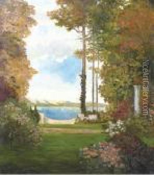 A Mediterranean Garden Oil Painting - Thomas E. Mostyn