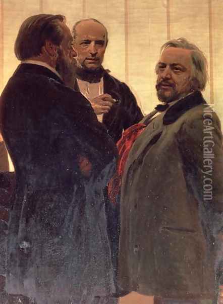 Vladimir Odoevsky (1803-69), Mily Balakirev (1837-1910) and Mikhail Ivanovich Glinka (1804-57), 1890s Oil Painting - Ilya Efimovich Efimovich Repin