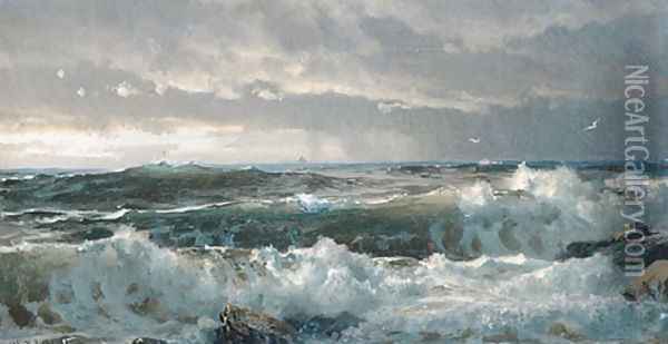 Surf On Rocks Oil Painting - William Trost Richards