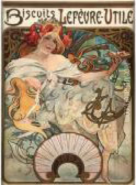 Biscuits Lefevre-utile (r./w. 22) Oil Painting - Alphonse Maria Mucha