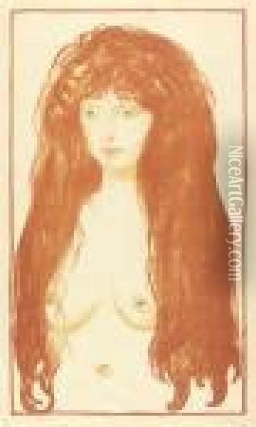 Madchen Mit Langen Roten Haaren Und Grunen Augen - Oil Painting - Edvard Munch