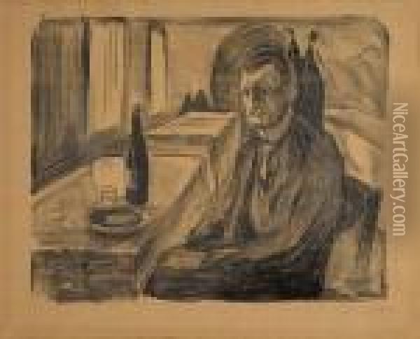 Selvportrett Ved Vinen Oil Painting - Edvard Munch