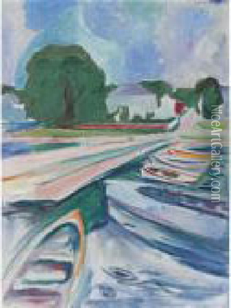 Rowboats At Asgardstrand Oil Painting - Edvard Munch