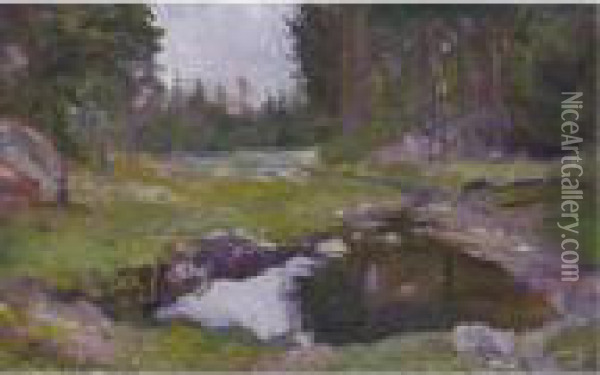 Skogs Landscap Med Tjern (woodland Landscape With Lake) Oil Painting - Edvard Munch