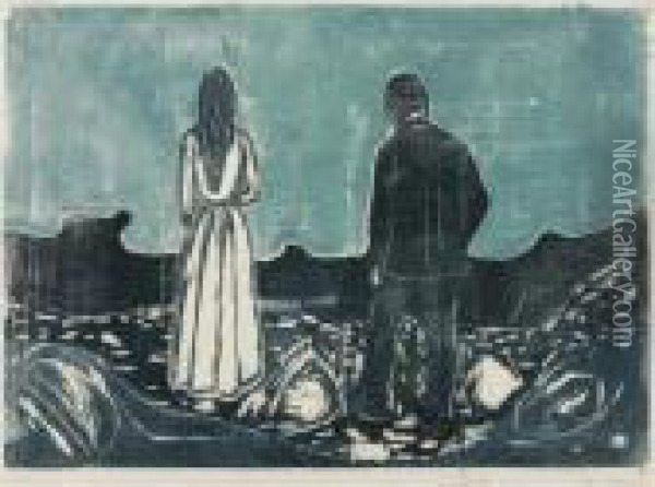 Two Human Beings, The Lonely Ones Oil Painting - Edvard Munch