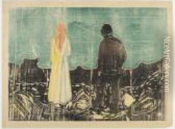 The Lonely Ones. Zwei Menschen, Die Einsamen(w. 157iii; S. 133) Oil Painting - Edvard Munch