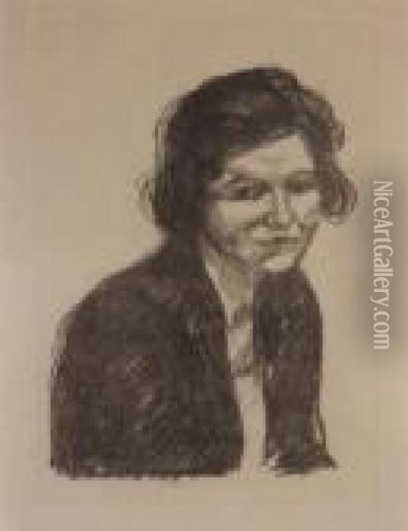 Frauenbildnis Mit Schwarzem Schal (#) Affen I Oil Painting - Edvard Munch