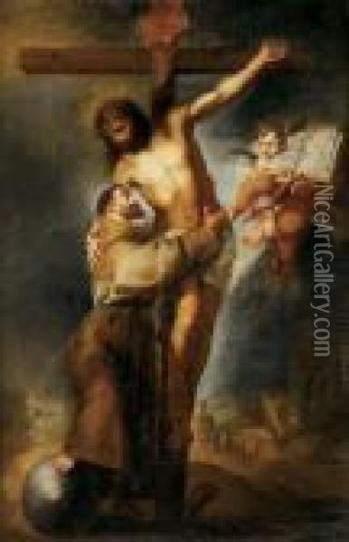 St. Francis And The Crucified Christ Oil Painting - Bartolome Esteban Murillo
