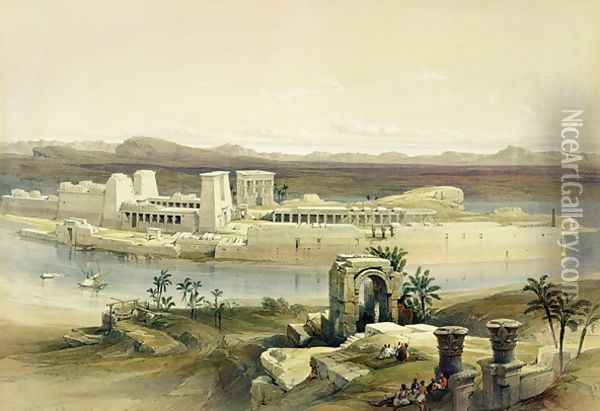 General View of the Island of Philae, Nubia, from Egypt and Nubia, Vol.1 Oil Painting - David Roberts