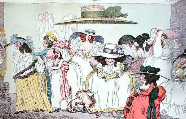 Caricature of the fashion for large hats, 1786 Oil Painting - Thomas Rowlandson