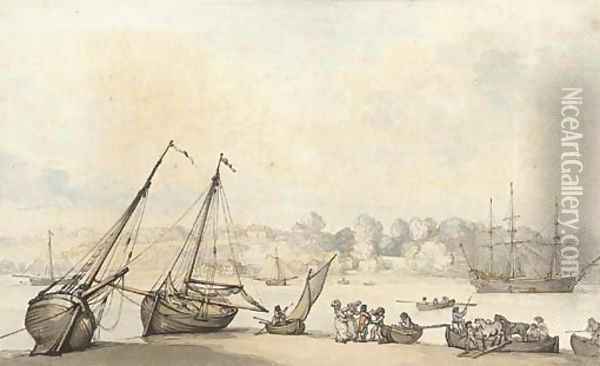 A view of Hilford on the River Fal, Cornwall Oil Painting - Thomas Rowlandson