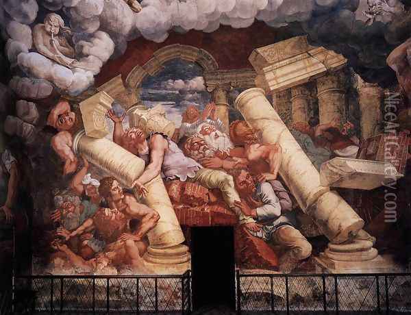The Fall of the Gigants from Mount Olympus 1530-32 Oil Painting - Giulio Romano (Orbetto)