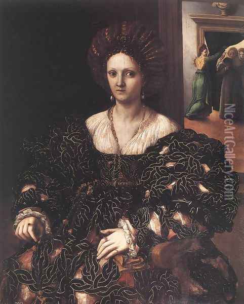 Portrait of a Woman c. 1531 Oil Painting - Giulio Romano (Orbetto)