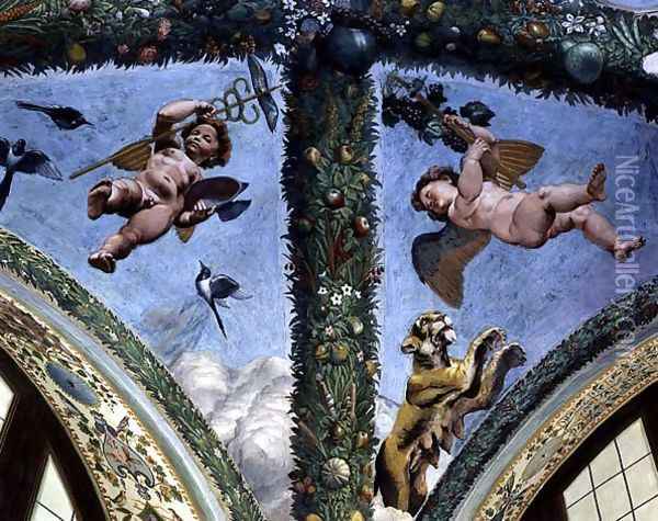 Putti from the Loggia of Cupid and Psyche, 1510-17 Oil Painting - Giulio Romano (Orbetto)