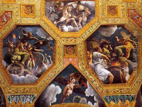 Vaulted ceiling (detail) 4 Oil Painting - Giulio Romano (Orbetto)