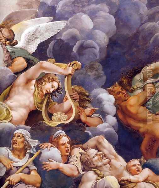 Vault The Assembly of Gods around Jupiter's Throne (detail) Oil Painting - Giulio Romano (Orbetto)