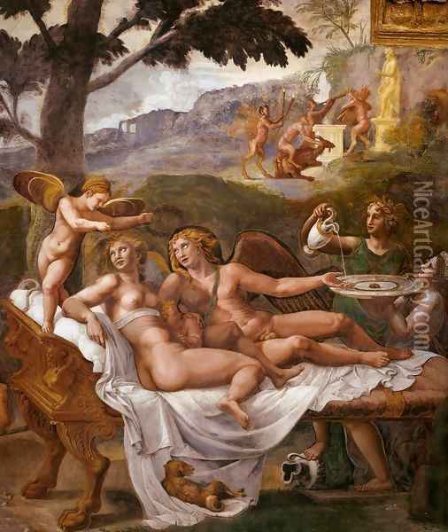 Cupid and Psyche Oil Painting - Giulio Romano (Orbetto)