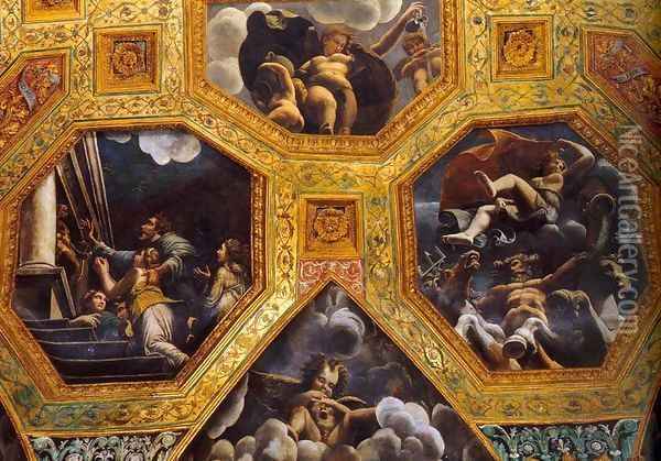 Vaulted ceiling (detail) 5 Oil Painting - Giulio Romano (Orbetto)