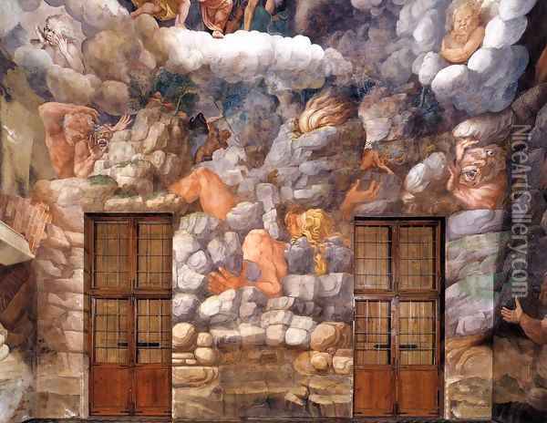 View of the Sala dei Giganti (east wall) Oil Painting - Giulio Romano (Orbetto)