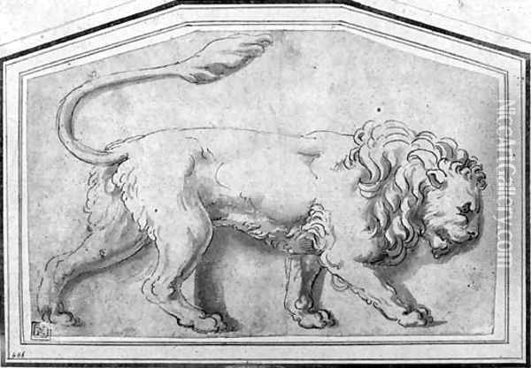 A lion moving to the right Oil Painting - Giulio Romano (Orbetto)