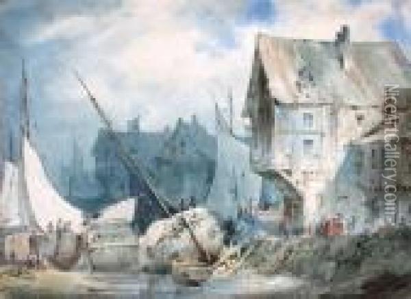 Vue De Boulogne Sur Mer Oil Painting - Jules Achille-Noel