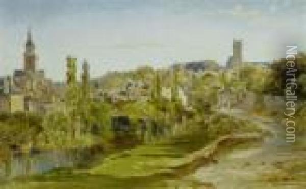 Village In Brittany. Oil Painting - Jules Achille-Noel