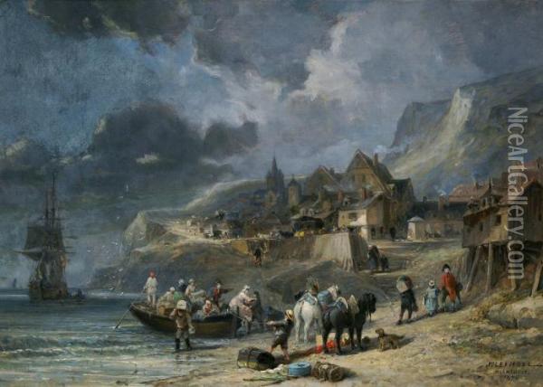 Larrivee Sur La Greve En Normandie Oil Painting - Jules Achille-Noel