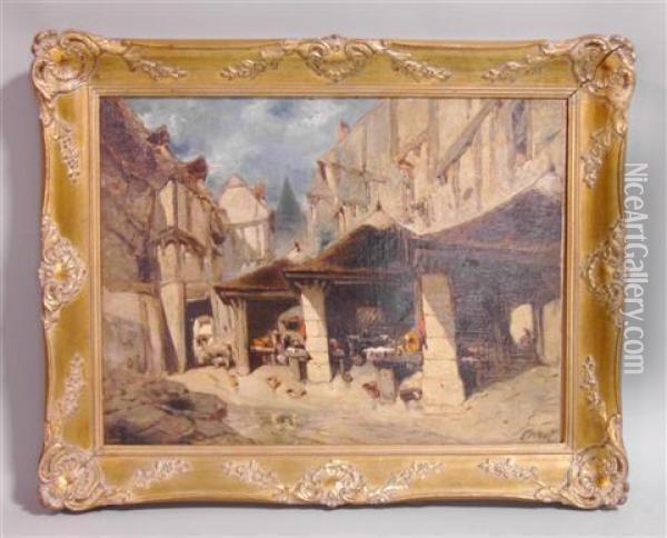 Medieval Market Place Oil Painting - Jules Achille-Noel