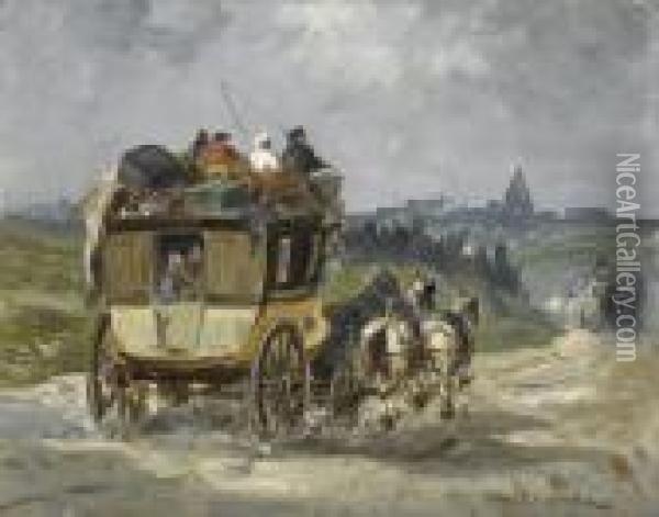 Kutschenfahrt Auf Einer Landstrasse. Oil Painting - Jules Achille-Noel