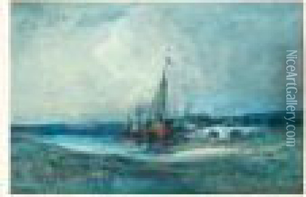 Diligence Sur Le Pont Menant Au Port Oil Painting - Jules Achille-Noel