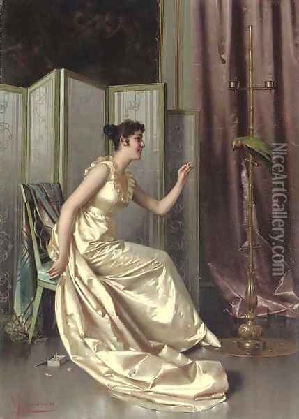 A feathered friend Oil Painting - Vittorio Reggianini