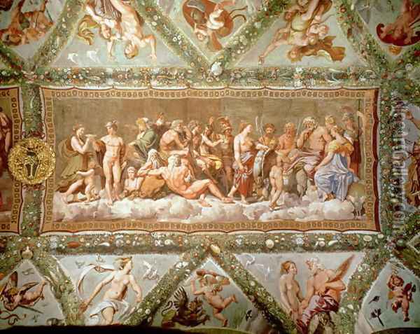 The Council of the Gods, ceiling painting of the Courtship and Marriage of Cupid and Psyche Oil Painting - Raphael (Raffaello Sanzio of Urbino)