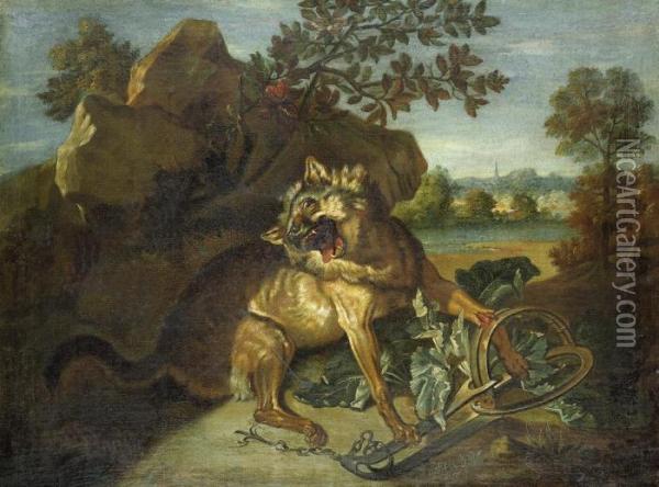 Der Wolf In Der Falle Oil Painting - Jean-Baptiste Oudry